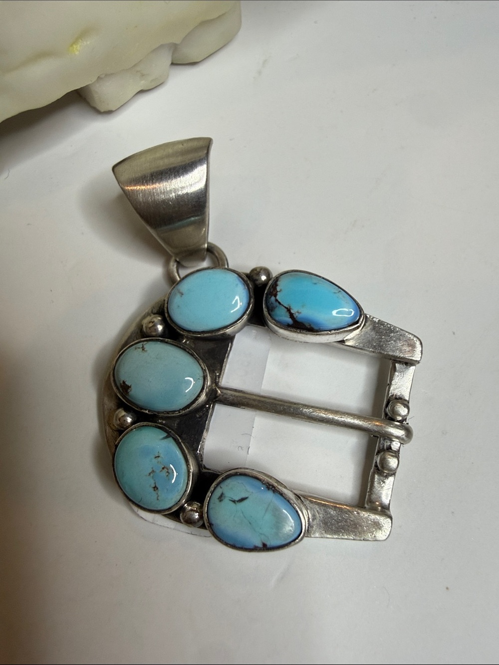 Sterling Silver Turquoise Buckle Pendant - Golden Hills Patrick Yazzie